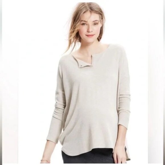 Hatch Everyday Waffle Henley Maternity Top Long Sleeves Beige Stretch Knit 1 - Picture 1 of 2